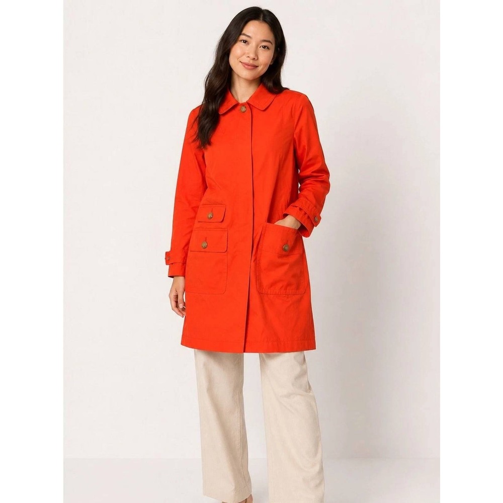 Talbots Womens Orange Trench Coat Jacket Button Front Size 10 Office Fall Chic
